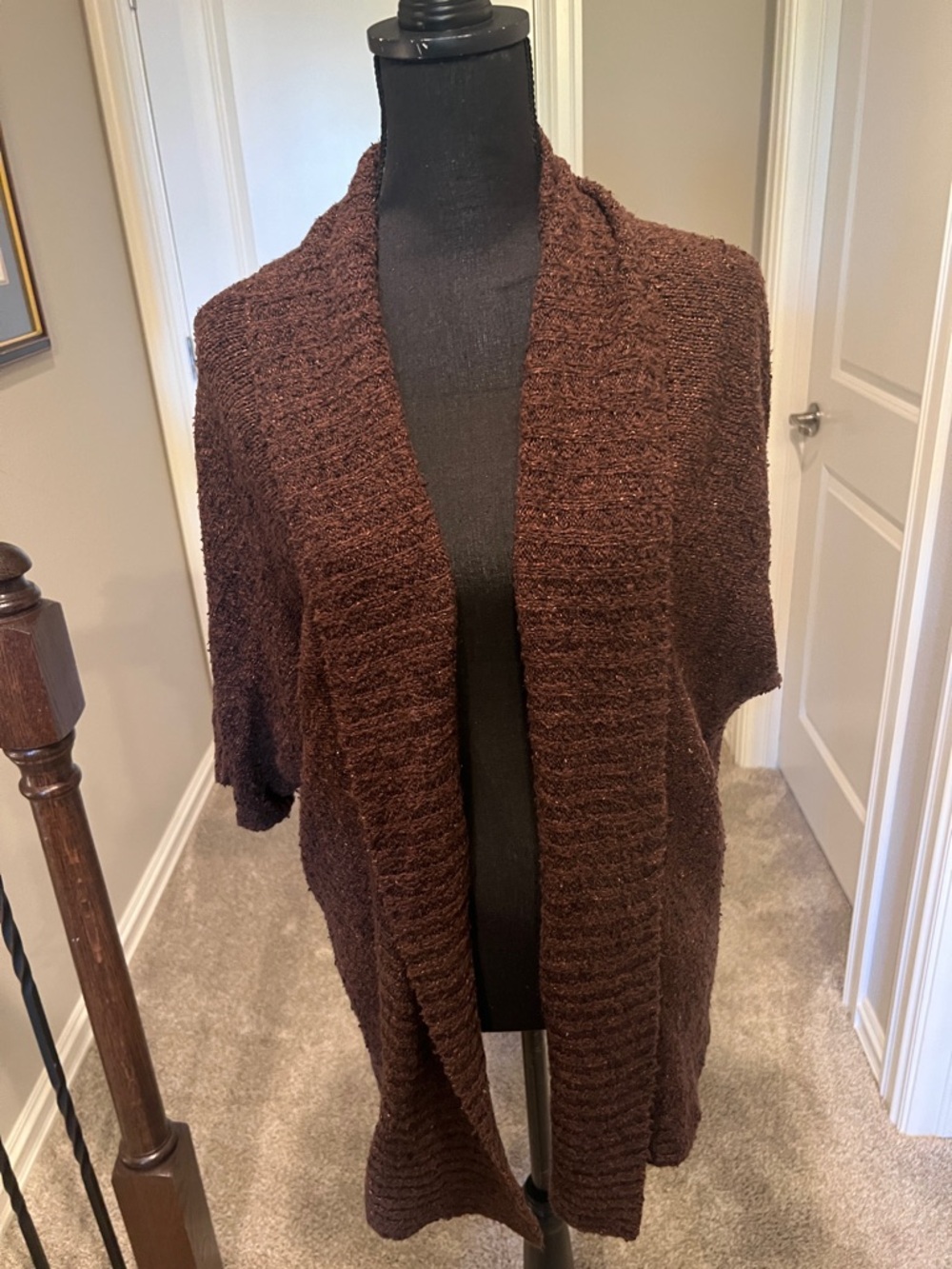 🎯AGB Dark Brown Open-Front Textured Knit Cardigan